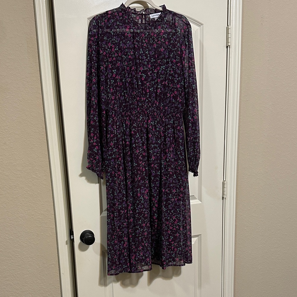 Calvin Klein Purple Floral Long Sleeve Dress
